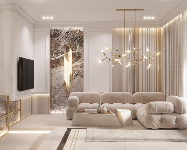 Aksen dinding marmer berwarna krem